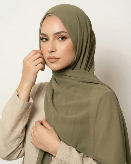 Olive Basic Georgette Hijab