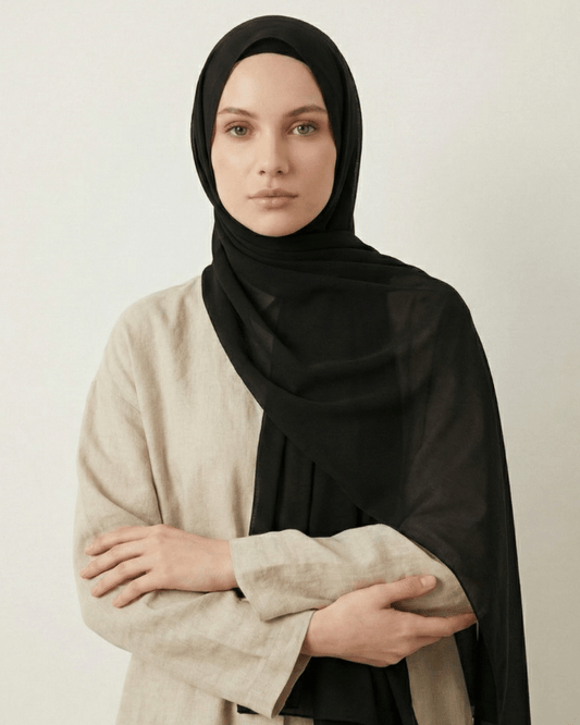 Black Basic Georgette Hijab - Ashii.pk