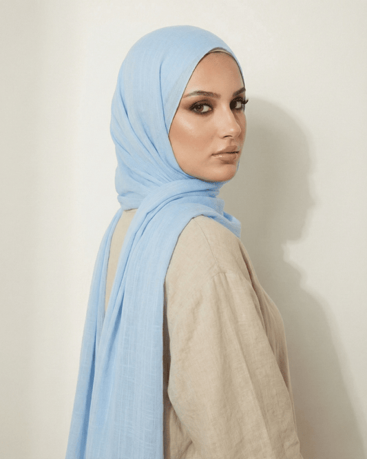 Light blue Turkish Lawn Hijab - Ashii.pk