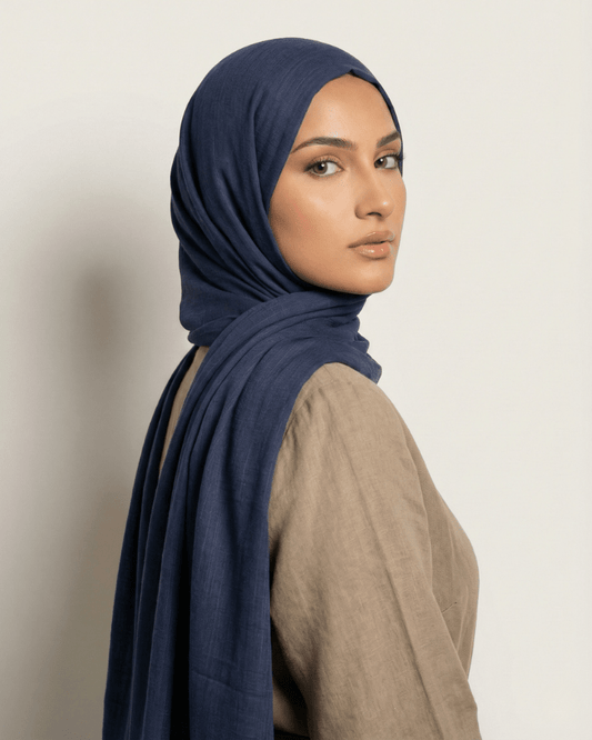 Navy Blue Turkish Lawn Hijab - Ashii.pk