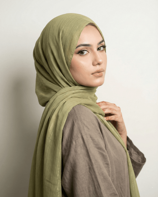 Wedding Hijab – Olive Green - Ashii.pk