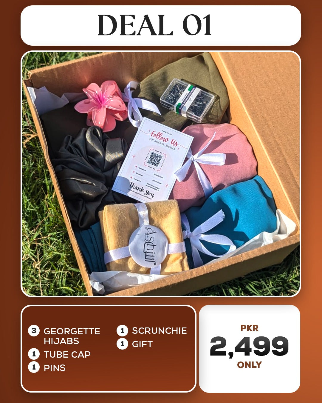 Ashii Deal 01  - Premium Georgette Hijab With Accessories