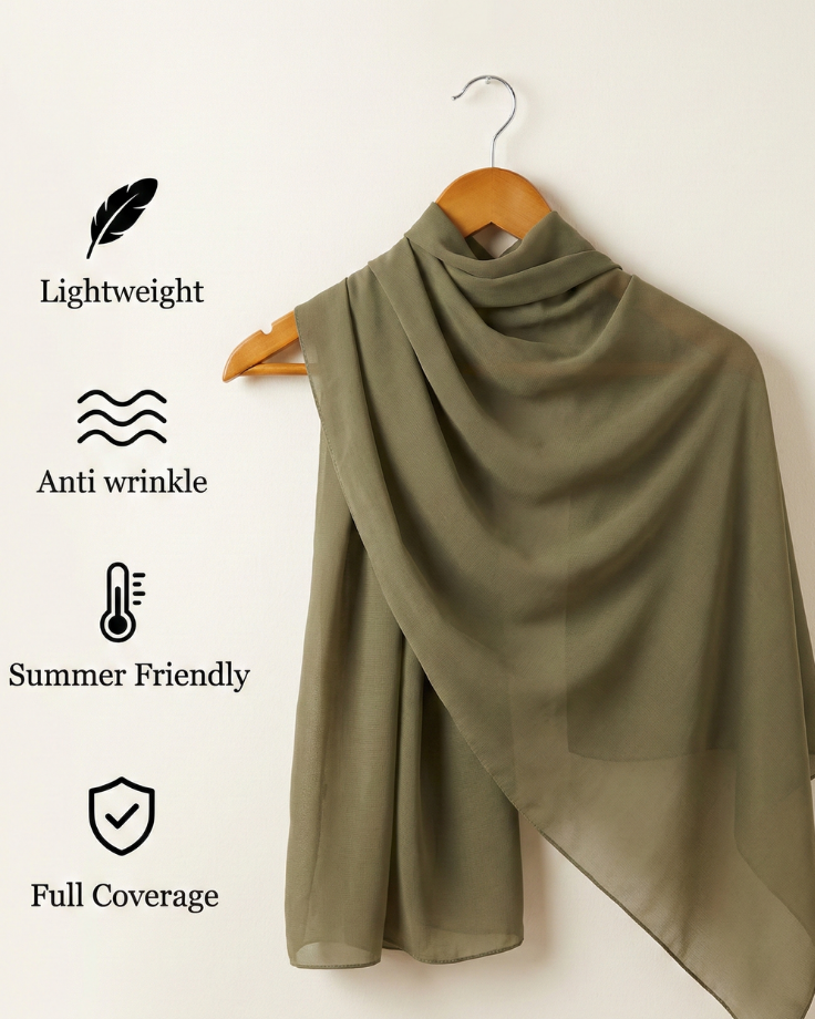 Olive Basic Georgette Hijab