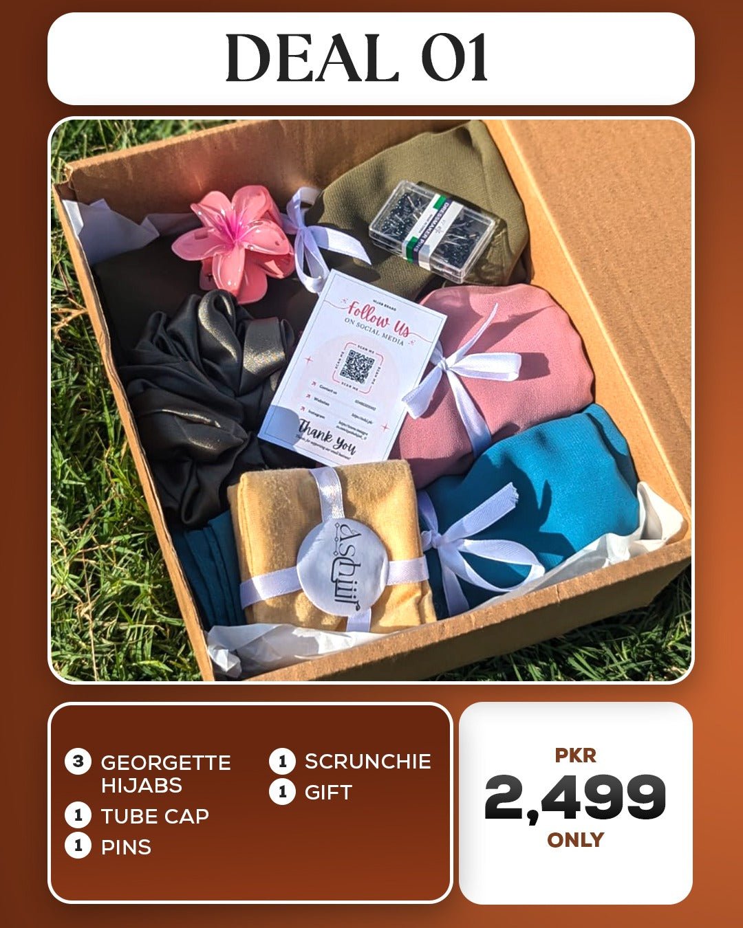 Ashii Deal 01 - Premium Georgette Hijab With Accessories - Ashii.pk