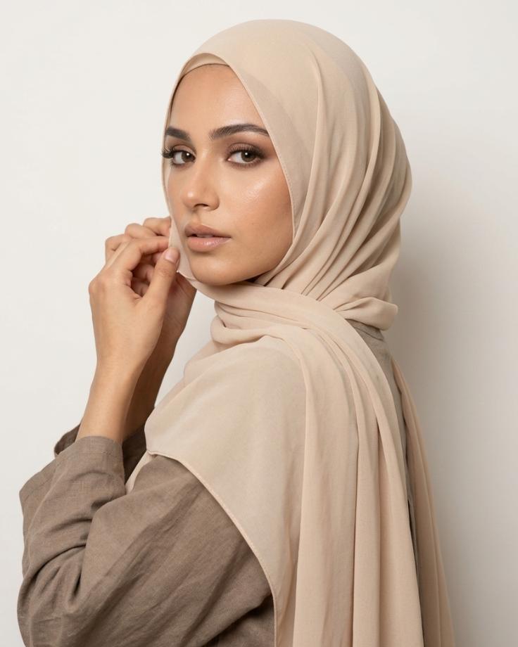 Beige Basic Georgette Hijab - Ashii.pk