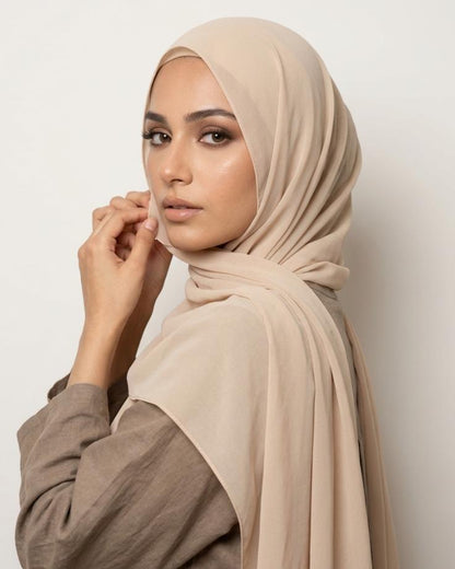 Beige Basic Georgette Hijab - Ashii.pk