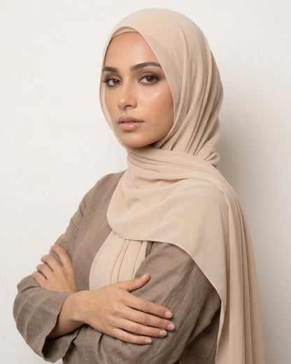 Beige Basic Georgette Hijab - Ashii.pk