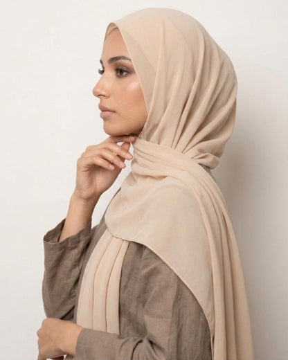 Beige Basic Georgette Hijab - Ashii.pk