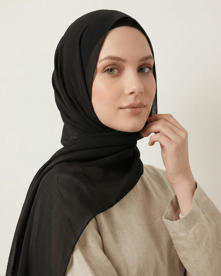Black Basic Georgette Hijab - Ashii.pk