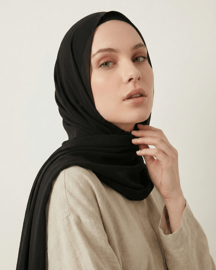 Black Basic Georgette Hijab - Ashii.pk