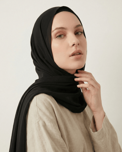 Black Basic Georgette Hijab - Ashii.pk