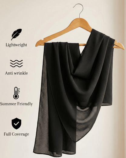 Black Basic Georgette Hijab - Ashii.pk