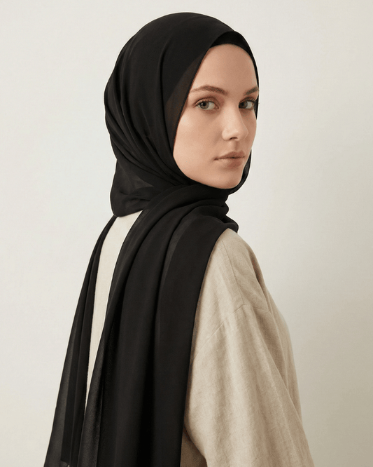Black Basic Georgette Hijab - Ashii.pk