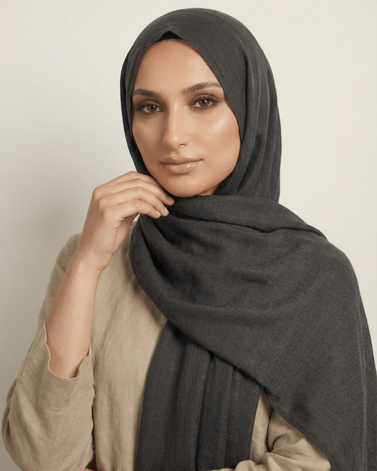 Black Turkish Lawn Hijab - Ashii.pk