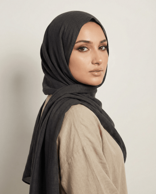 Black Turkish Lawn Hijab - Ashii.pk