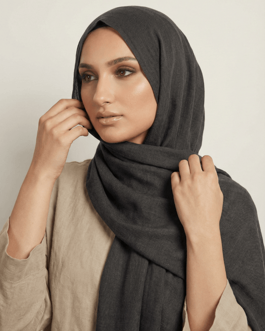 Black Turkish Lawn Hijab - Ashii.pk