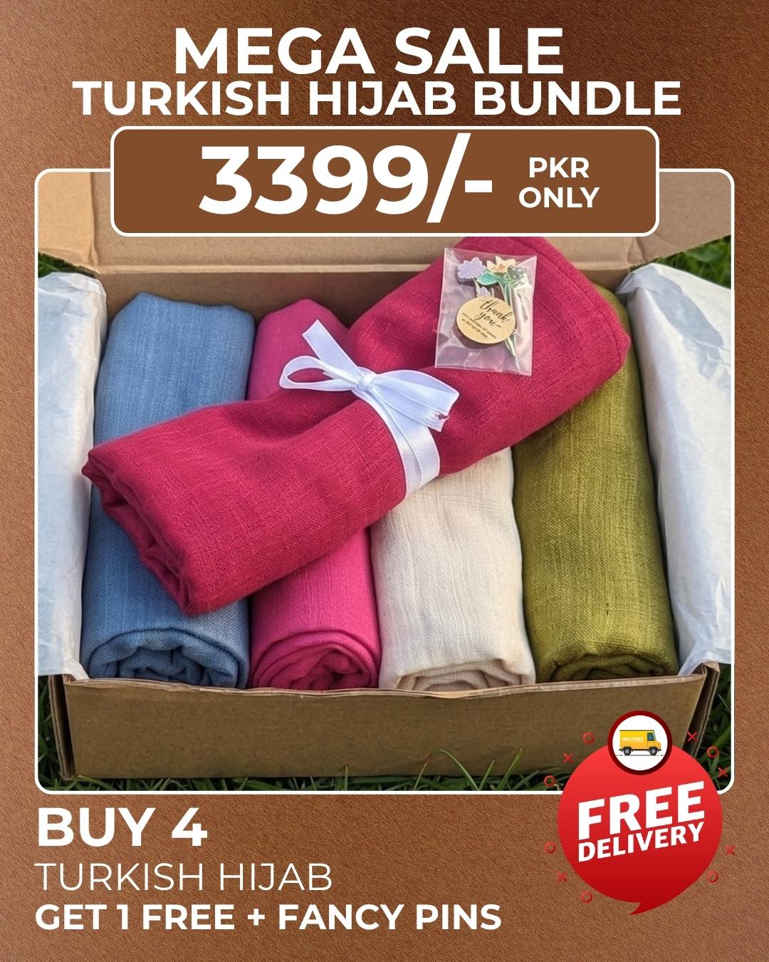 BUY 4 TURKISH LAWN HIJABS GET 1 FREE WITH FANCY PINS - Ashii.pk