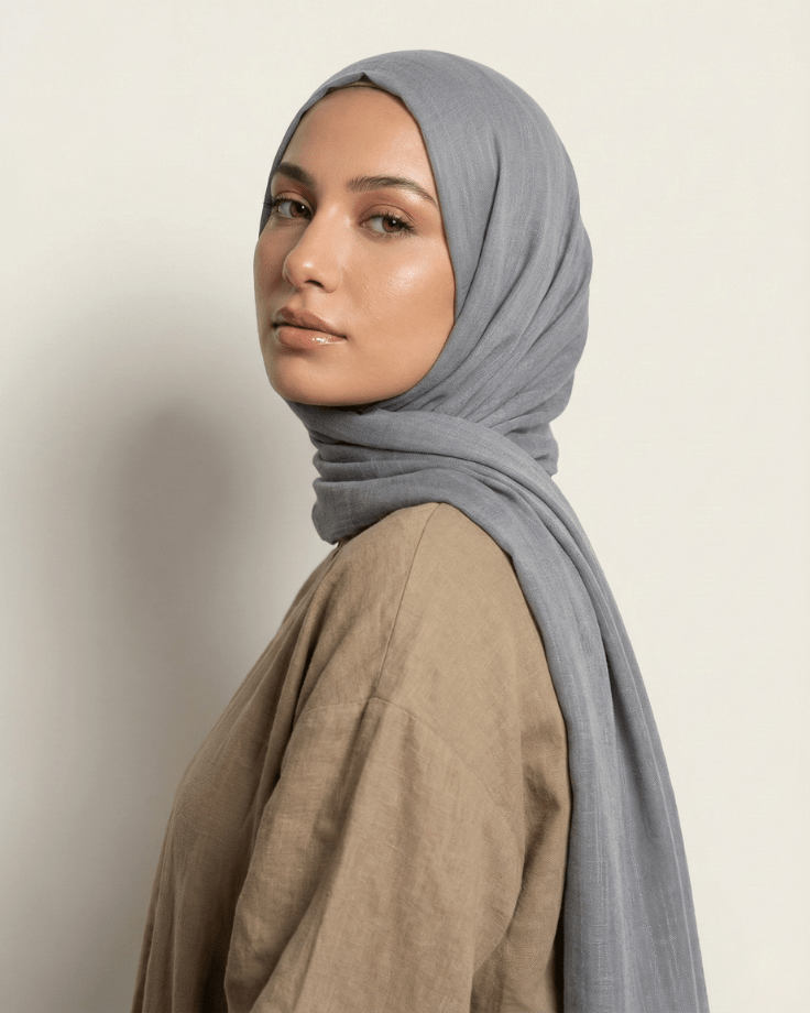 Gray Turkish Lawn Hijab - Ashii.pk