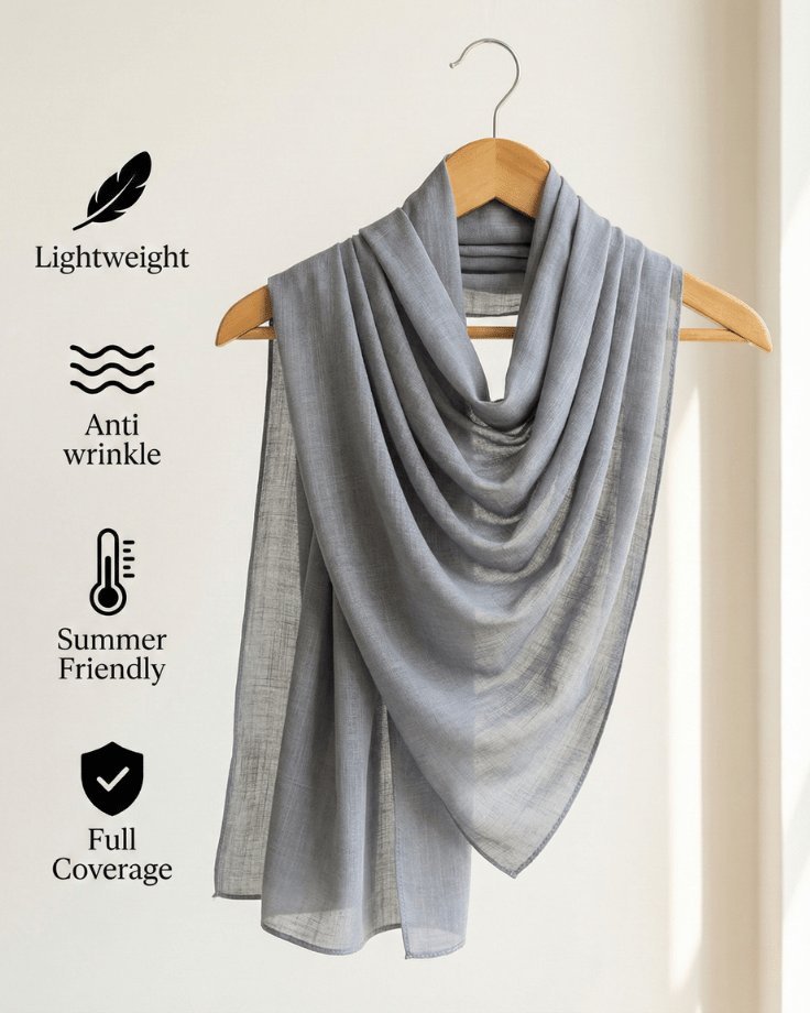 Gray Turkish Lawn Hijab - Ashii.pk