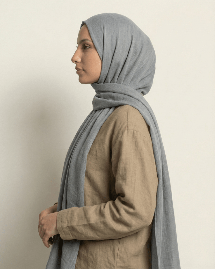 Gray Turkish Lawn Hijab - Ashii.pk