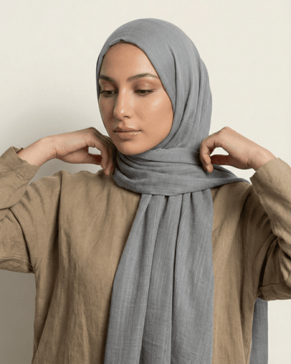 Gray Turkish Lawn Hijab - Ashii.pk