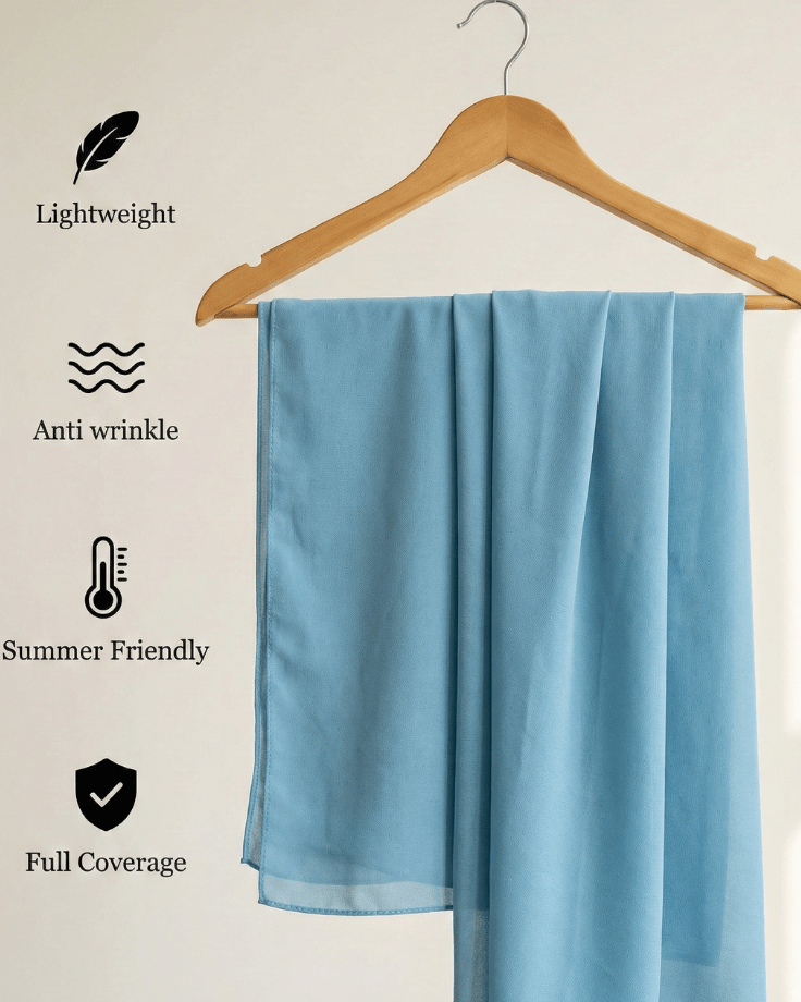 Ice Blue Basic Georgette Hijab - Ashii.pk