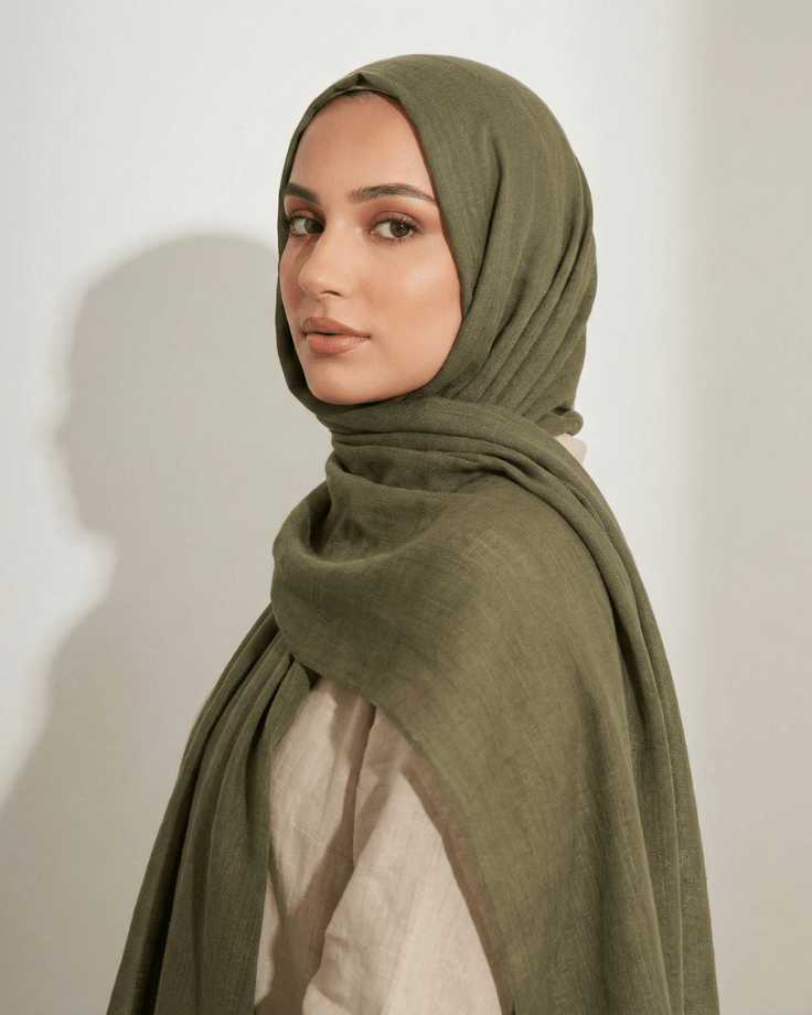 Jungle Green Turkish Lawn Hijab - Ashii.pk