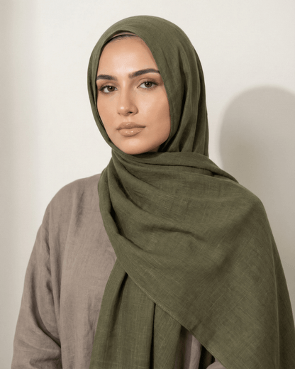 Jungle Green Turkish Lawn Hijab - Ashii.pk