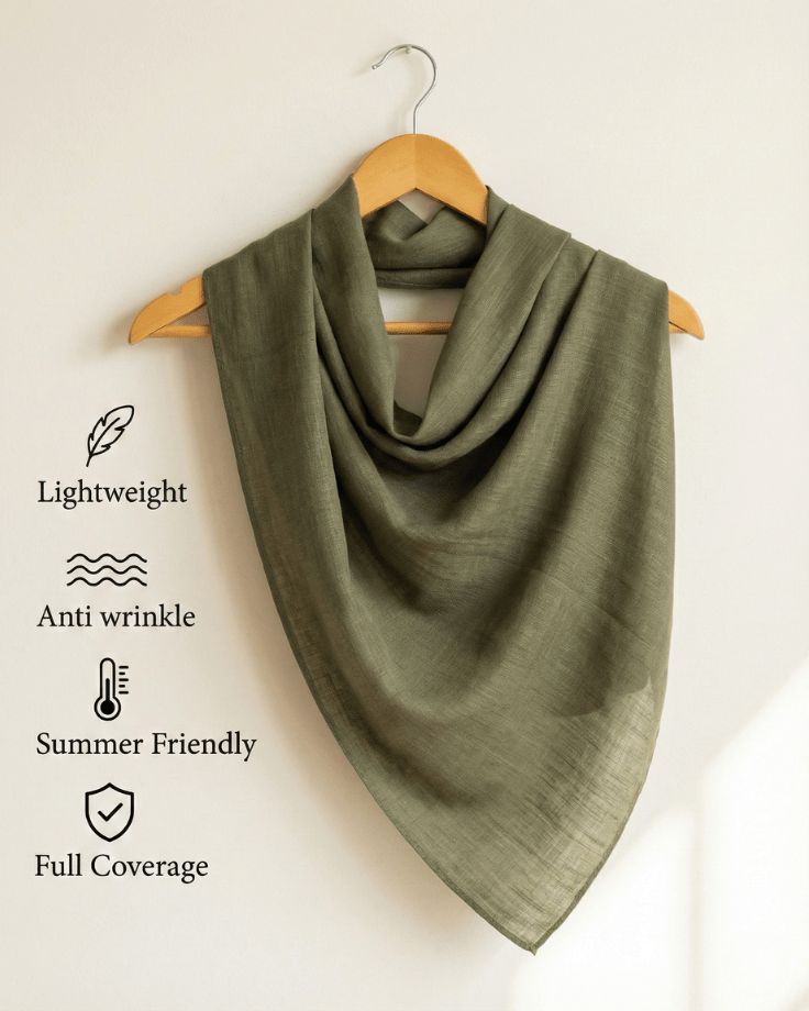 Jungle Green Turkish Lawn Hijab - Ashii.pk