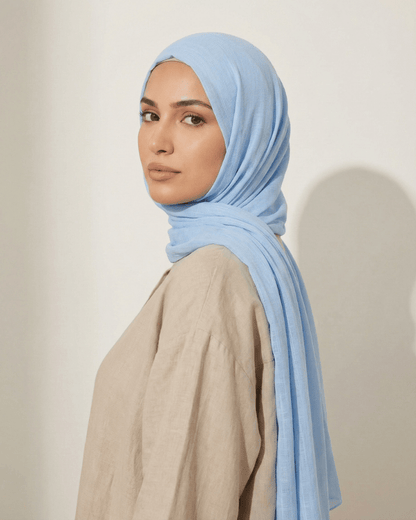 Light blue Turkish Lawn Hijab - Ashii.pk