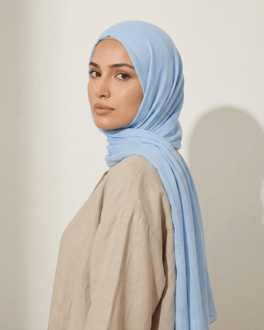 Light blue Turkish Lawn Hijab - Ashii.pk