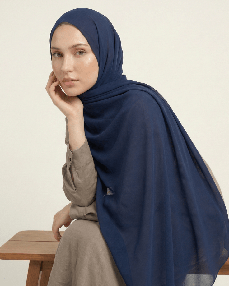 Navy Blue Basic Georgette Hijab - Ashii.pk