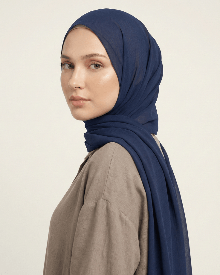 Navy Blue Basic Georgette Hijab - Ashii.pk