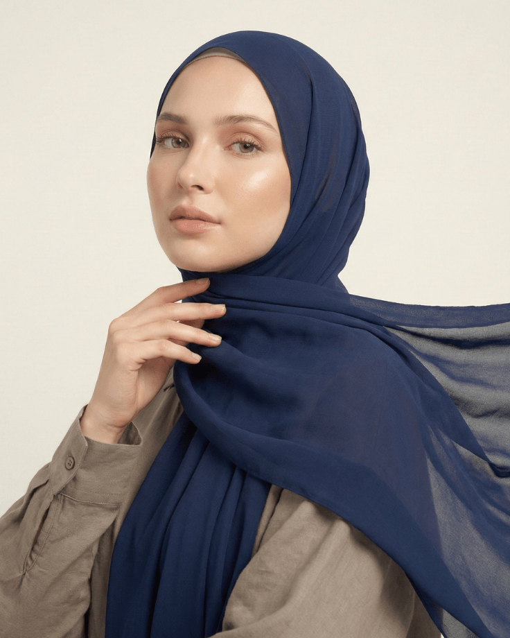 Navy Blue Basic Georgette Hijab - Ashii.pk