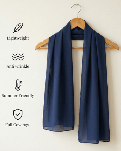 Navy Blue Basic Georgette Hijab - Ashii.pk