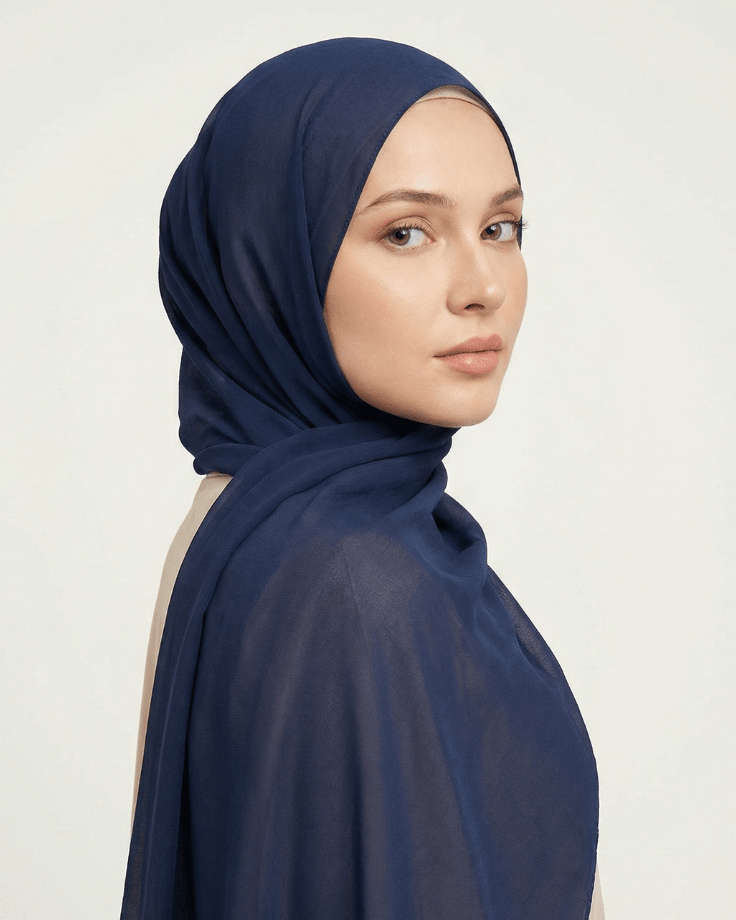 Navy Blue Basic Georgette Hijab - Ashii.pk