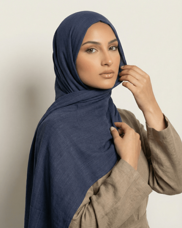 Navy Blue Turkish Lawn Hijab - Ashii.pk