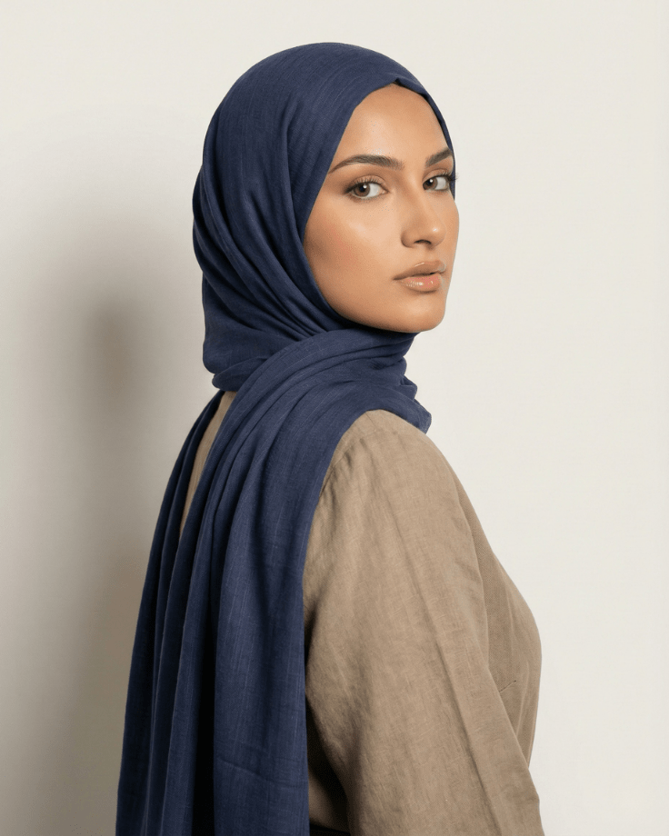 Navy Blue Turkish Lawn Hijab - Ashii.pk