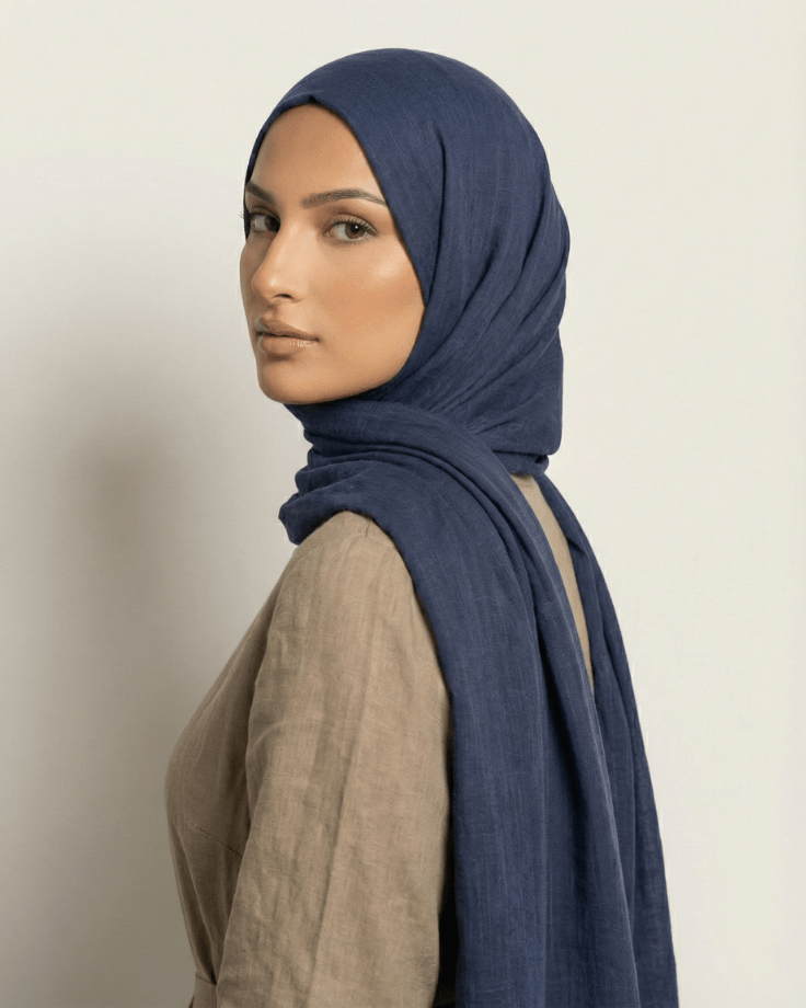 Navy Blue Turkish Lawn Hijab - Ashii.pk