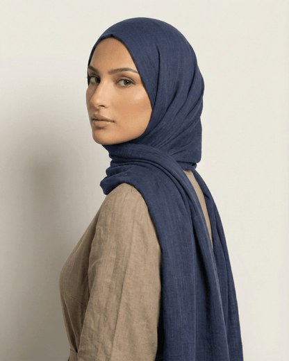 Navy Blue Turkish Lawn Hijab - Ashii.pk