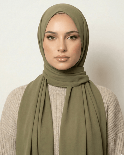 Olive Basic Georgette Hijab - Ashii.pk