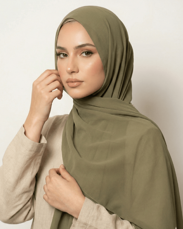 Olive Basic Georgette Hijab - Ashii.pk