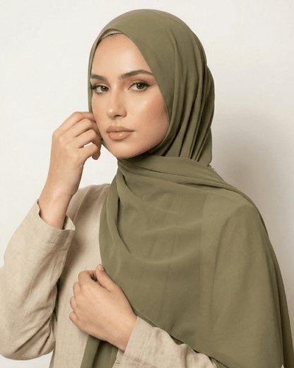 Olive Basic Georgette Hijab - Ashii.pk