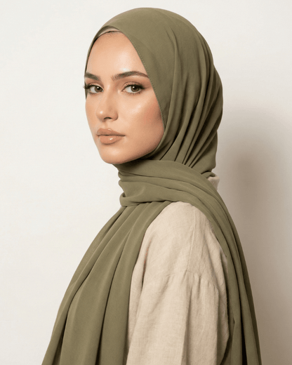 Olive Basic Georgette Hijab - Ashii.pk