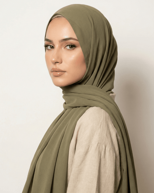 Olive Basic Georgette Hijab - Ashii.pk