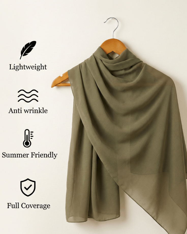 Olive Basic Georgette Hijab - Ashii.pk
