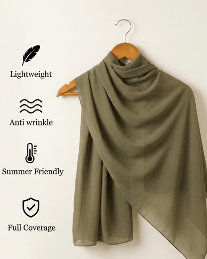 Olive Basic Georgette Hijab - Ashii.pk
