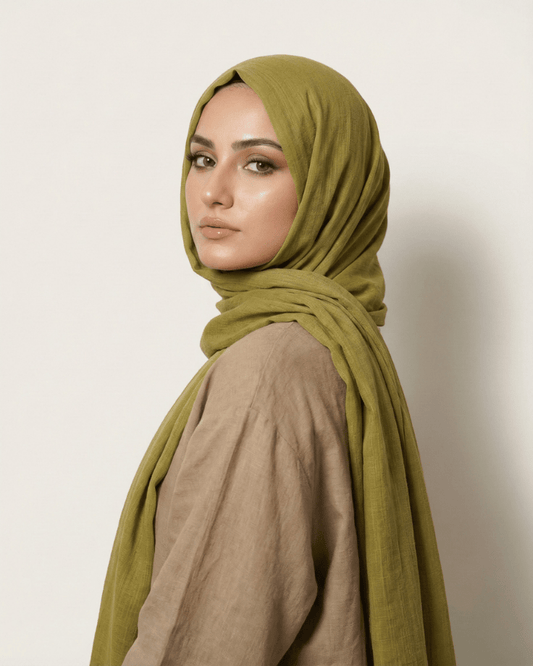 Olive Turkish Lawn Hijab - Ashii.pk