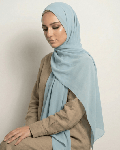 Pastel Blue Basic Georgette Hijab - Ashii.pk