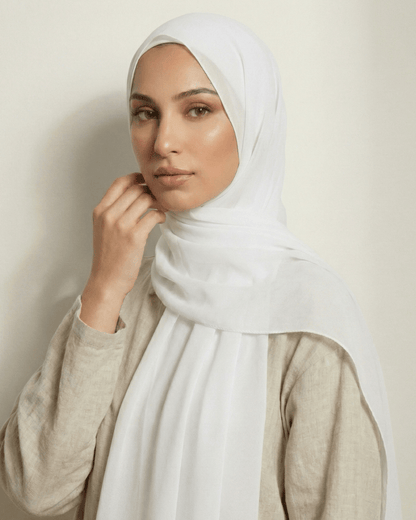 Pure White Basic Georgette Hijab - Ashii.pk
